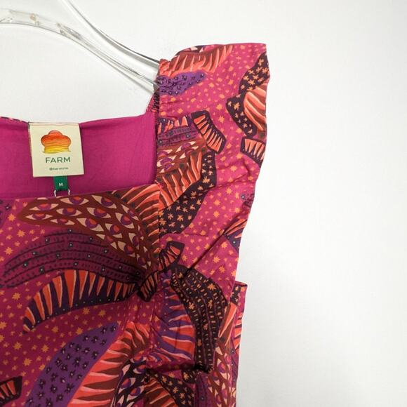 Farm Rio Pink Wild Bananas Print Ruffled Cotton Midi Dress New with Defect M - Picture 13 of 13